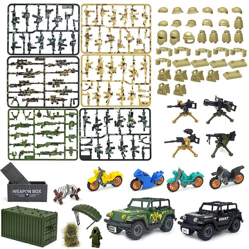 Military Weapon Gun Rifle Pistol Mortar SUV Motorcycle Building Blocks Toy DIY
