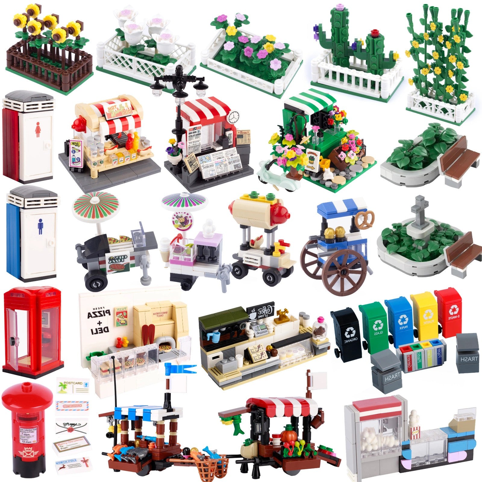 MOC City Food Stall Call Box Street Trolley for Lego Sets Building Blocks Set