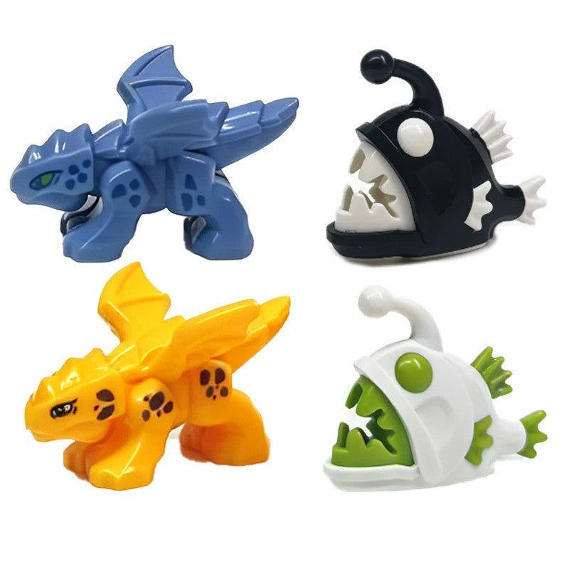 MOC Animal Anglerfish Dragon Midnight Zone Fish for LEGO Sets Building Block Set