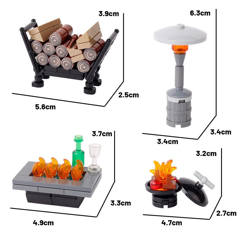 MOC Medieval Winter Oven Wood Charcoal Fire Part for Lego Building Blocks Sets