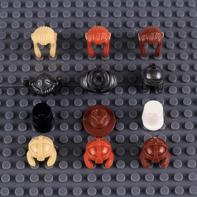 MOC Medieval Viking Helmet Cowboy Hat Elf Hair for LEGO Building Block Set
