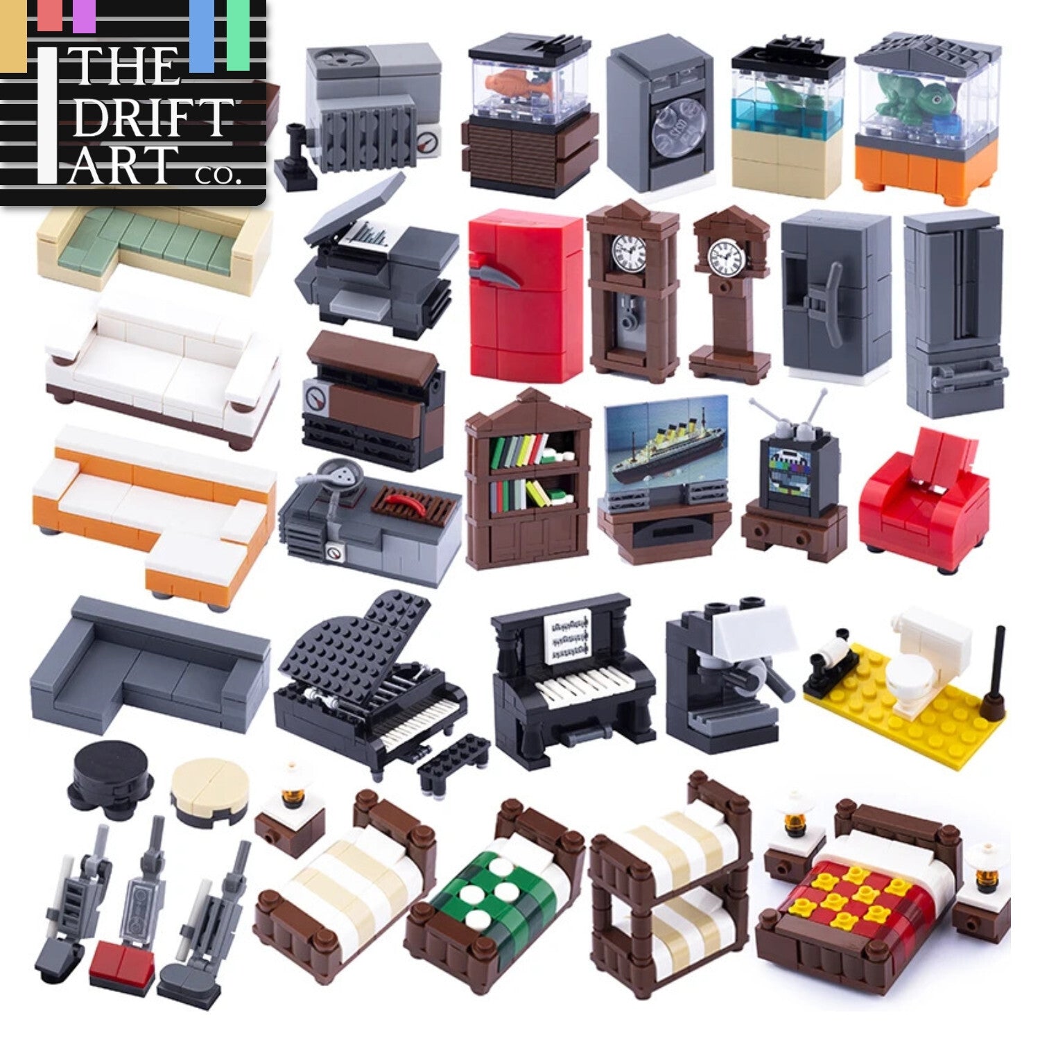 MOC City House Furniture Piano TV Sofa Parts for Lego Sets Building Blocks Set