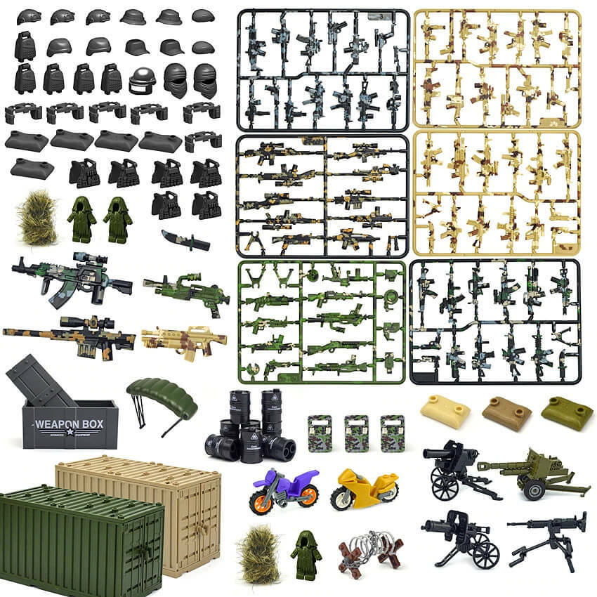 Military Weapon Gun Rifle Pistol Mortar SUV Motorcycle Building Blocks Toy DIY