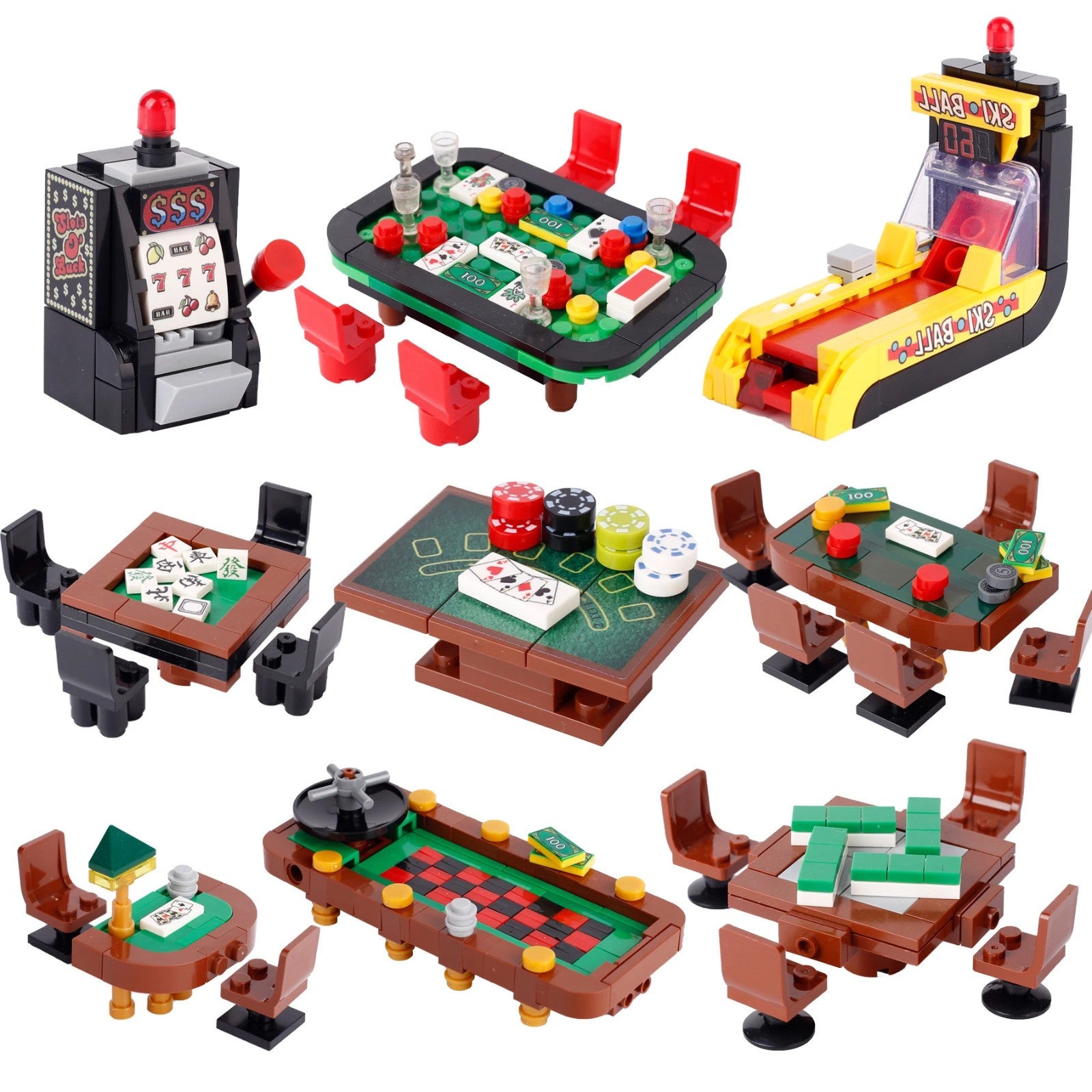 MOC City Poker Table Slots Chess Cards Game Room For LEGO Building Blocks Set