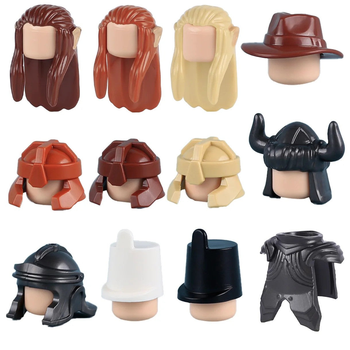 MOC Medieval Viking Helmet Cowboy Hat Elf Hair for LEGO Building Block Set