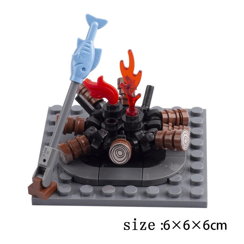 MOC Notice Board Bonfire Stove Medieval Town Street For LEGO Building Blocks Set