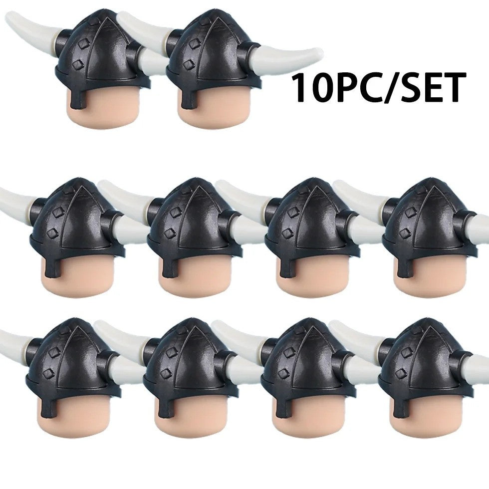 MOC Medieval Viking Helmet Cowboy Hat Elf Hair for LEGO Building Block Set