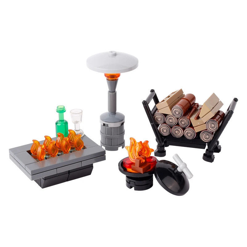 MOC Medieval Winter Oven Wood Charcoal Fire Part for Lego Building Blocks Sets