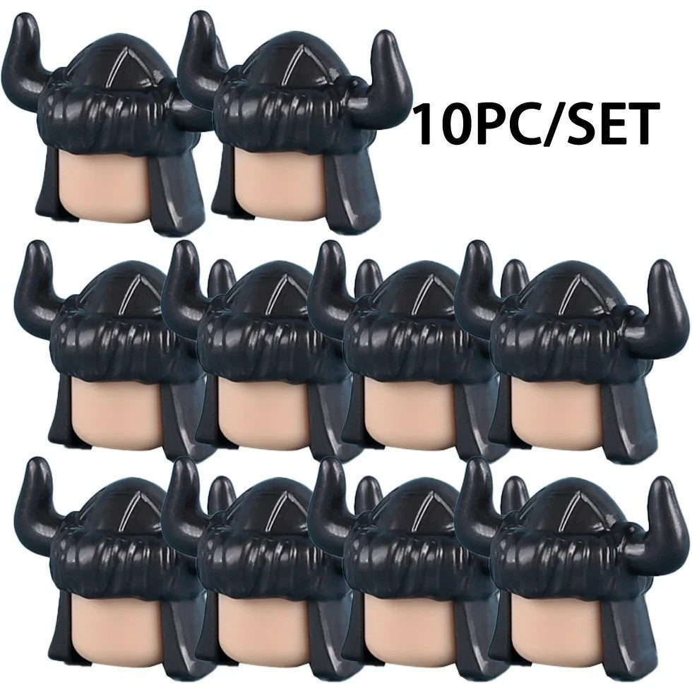 MOC Medieval Viking Helmet Cowboy Hat Elf Hair for LEGO Building Block Set