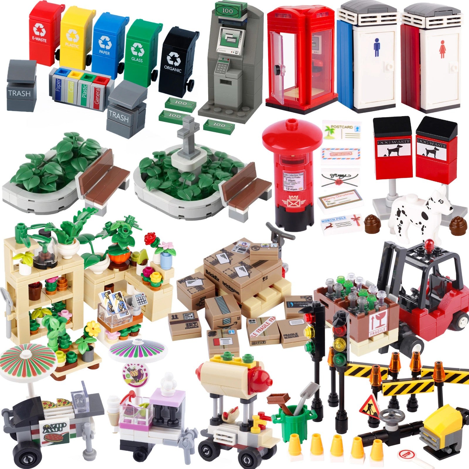 MOC City Food Stall Call Box Street Trolley for Lego Sets Building Blocks Set