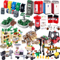 MOC City Food Stall Call Box Street Trolley for Lego Sets Building Blocks Set