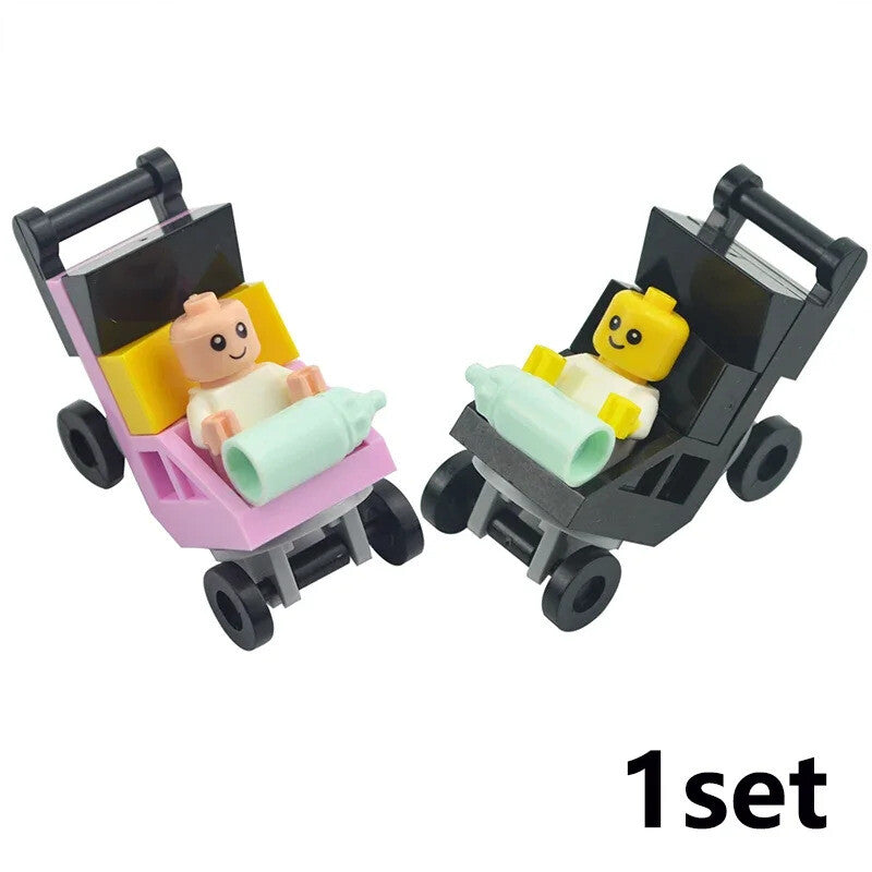 City Baby Stroller Furniture Baby Carriage for Lego Building Blocks Sets DIY