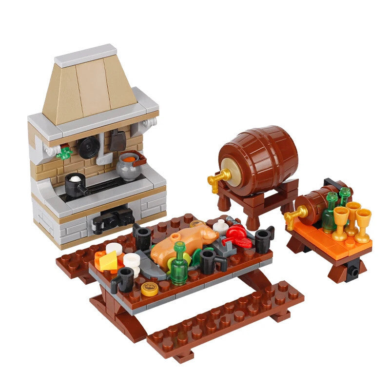 MOC Notice Board Bonfire Stove Medieval Town Street For LEGO Building Blocks Set