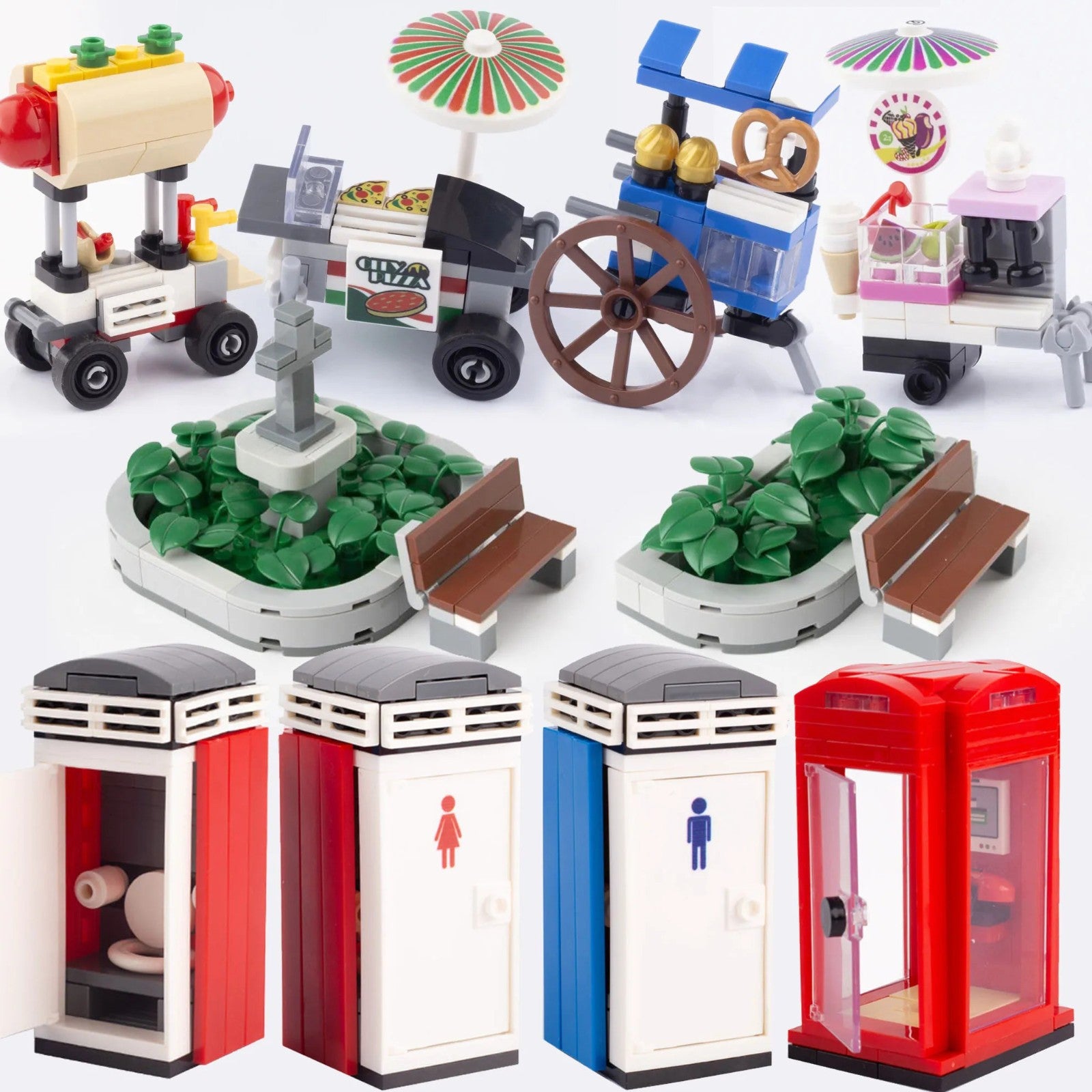 MOC City Food Stall Call Box Street Trolley for Lego Sets Building Blocks Set