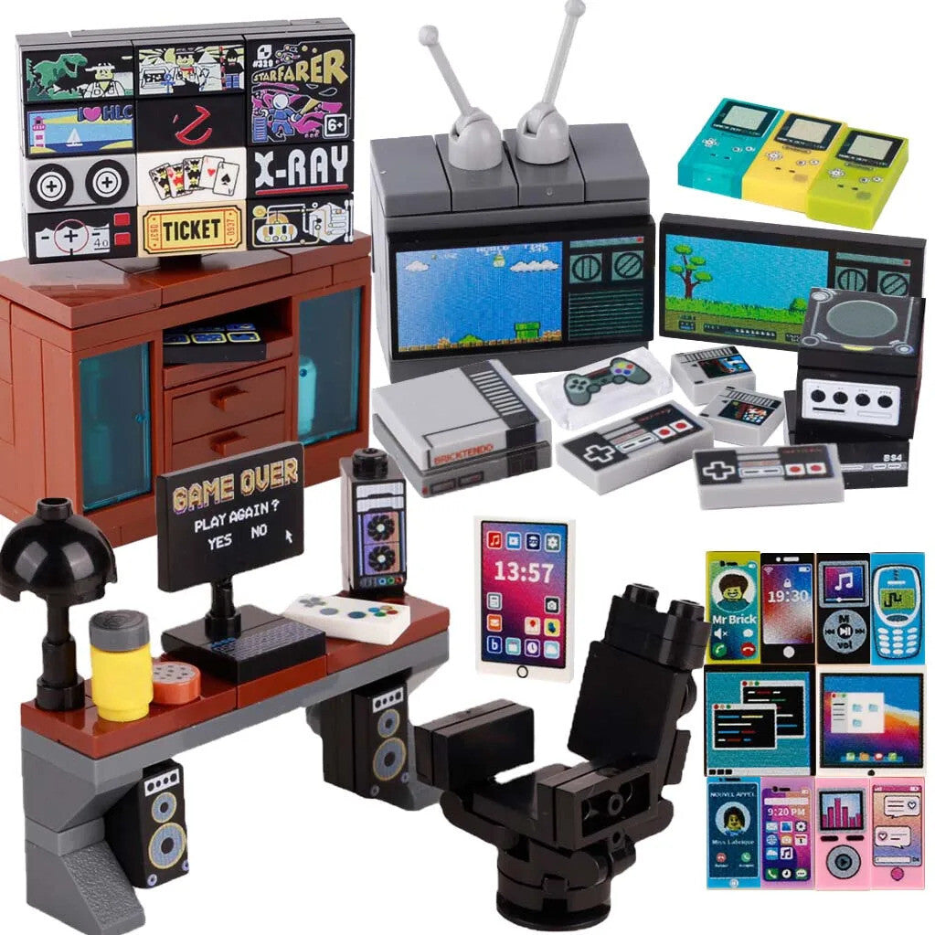 Computer Console Phone Tablet MOC TV City for Lego Building Blocks Sets DIY