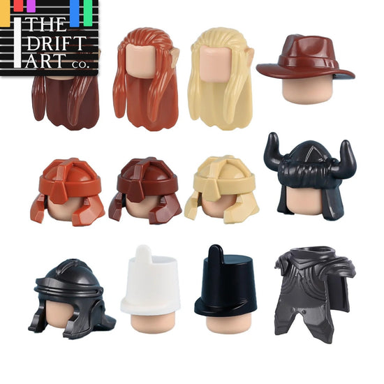 MOC Medieval Viking Helmet Cowboy Hat Elf Hair for LEGO Building Block Set