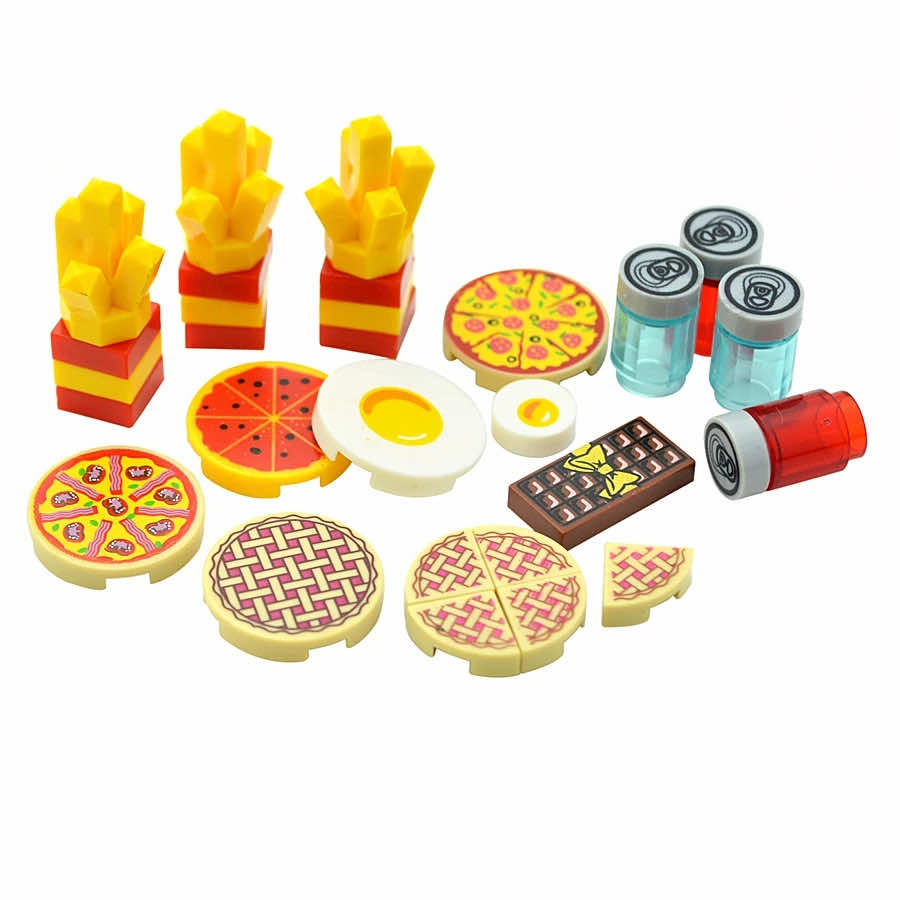 City Food Hamburger Fries Cake Chocolate Pizza  for Lego Building Blocks Set DIY