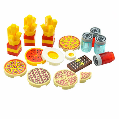 City Food Hamburger Fries Cake Chocolate Pizza  for Lego Building Blocks Set DIY