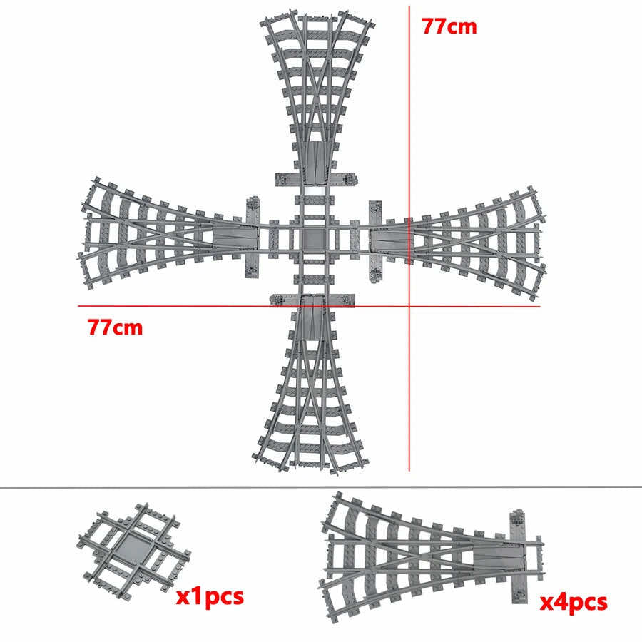 Track Crossing Switch Forked Rail for Lego Kit Train Building Blocks Sets DIY