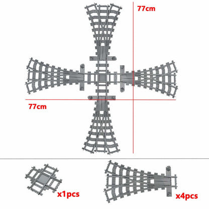 Track Crossing Switch Forked Rail for Lego Kit Train Building Blocks Sets DIY