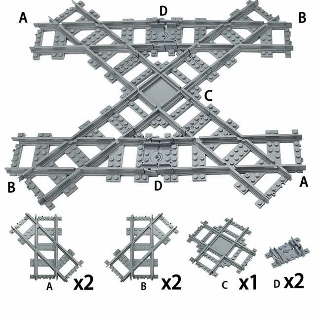 Track Crossing Switch Forked Rail for Lego Kit Train Building Blocks Sets DIY