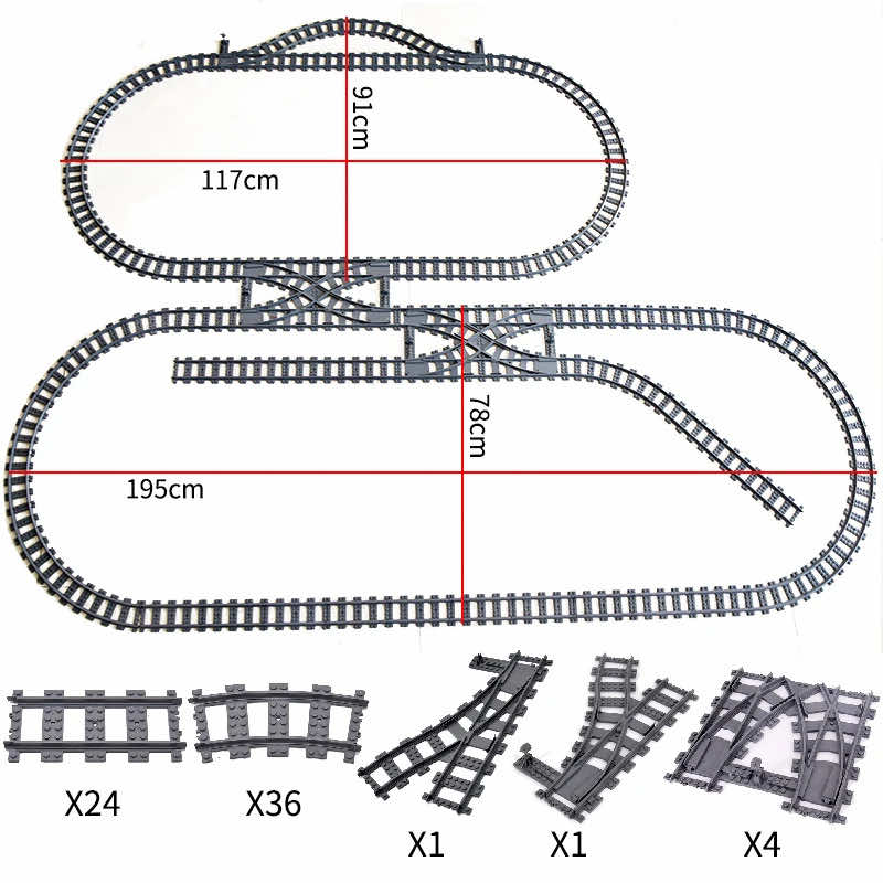 Track Straight Curved Crossing Rail for Lego Train Building Block DIY - 60 Sets!