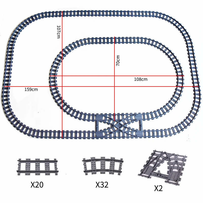 Track Straight Curved Crossing Rail for Lego Train Building Block DIY - 60 Sets!