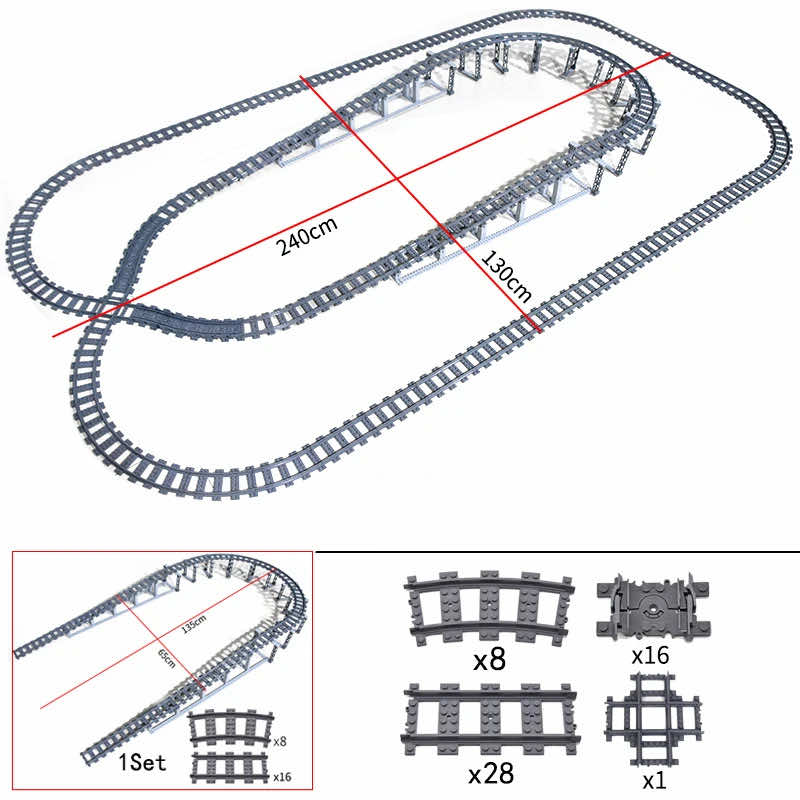 Track Straight Curved Crossing Rail for Lego Train Building Block DIY - 60 Sets!