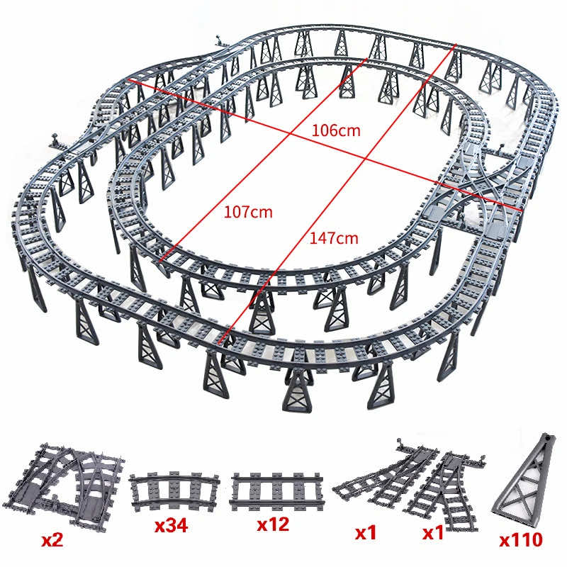 Track Straight Curved Crossing Rail for Lego Train Building Block DIY - 60 Sets!