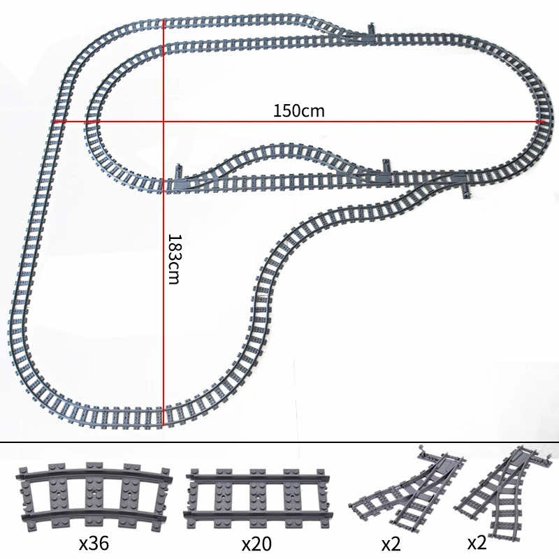 Track Straight Curved Crossing Rail for Lego Train Building Block DIY - 60 Sets!