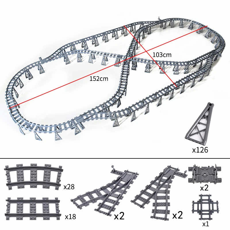 Track Straight Curved Crossing Rail for Lego Train Building Block DIY - 60 Sets!