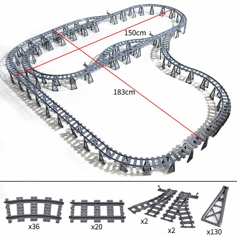 Track Straight Curved Crossing Rail for Lego Train Building Block DIY - 60 Sets!