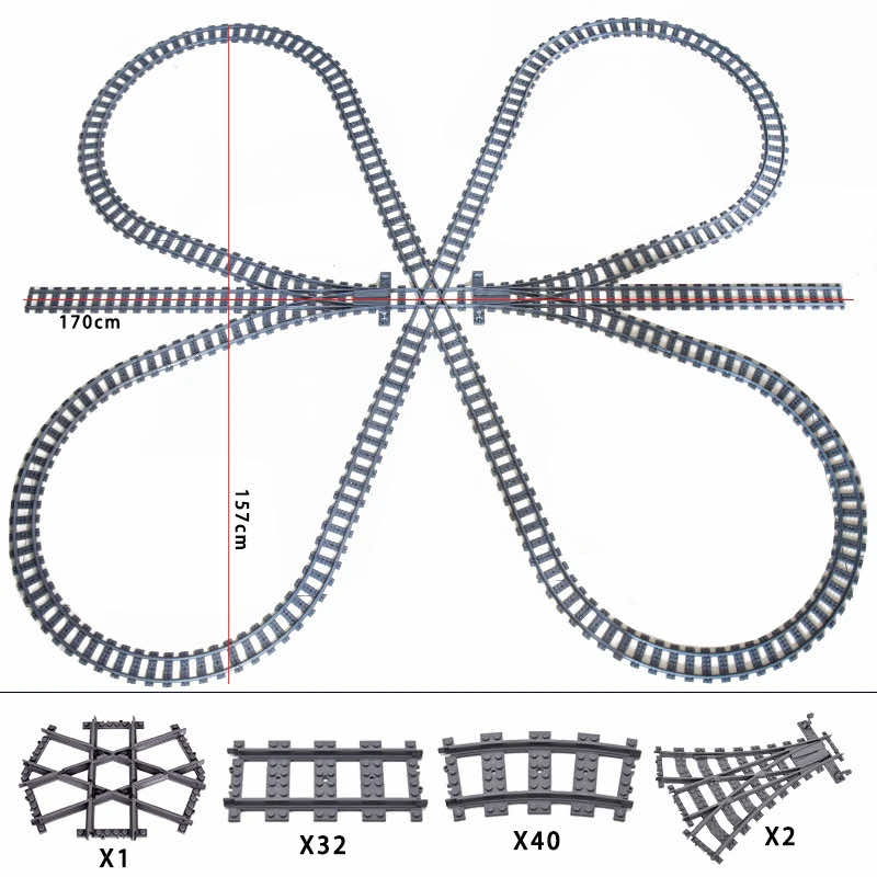 Track Straight Curved Crossing Rail for Lego Train Building Block DIY - 60 Sets!