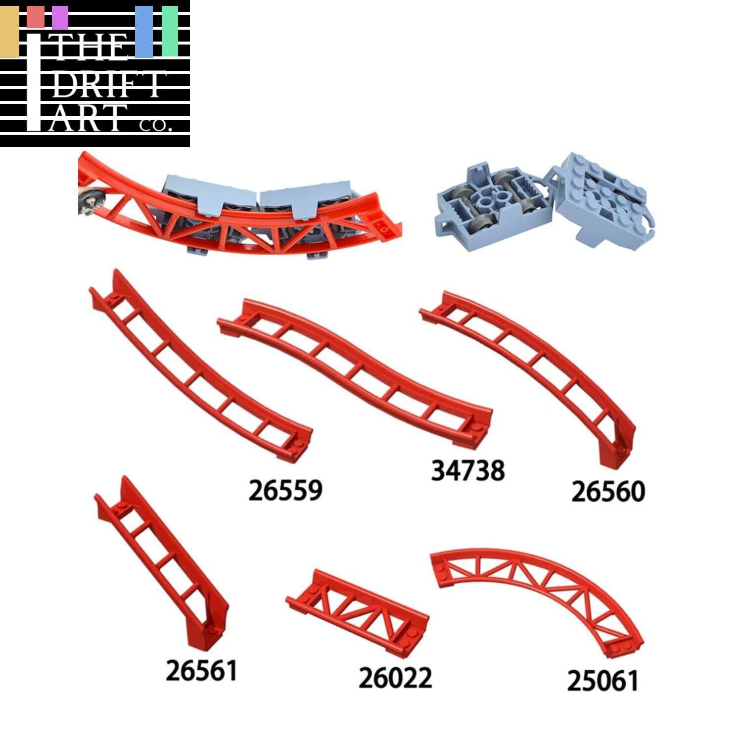 4pc Roller Coaster Rail Bow Slope w Shaft for Lego Kit Building Blocks Brick Set - The Drift Art Co.