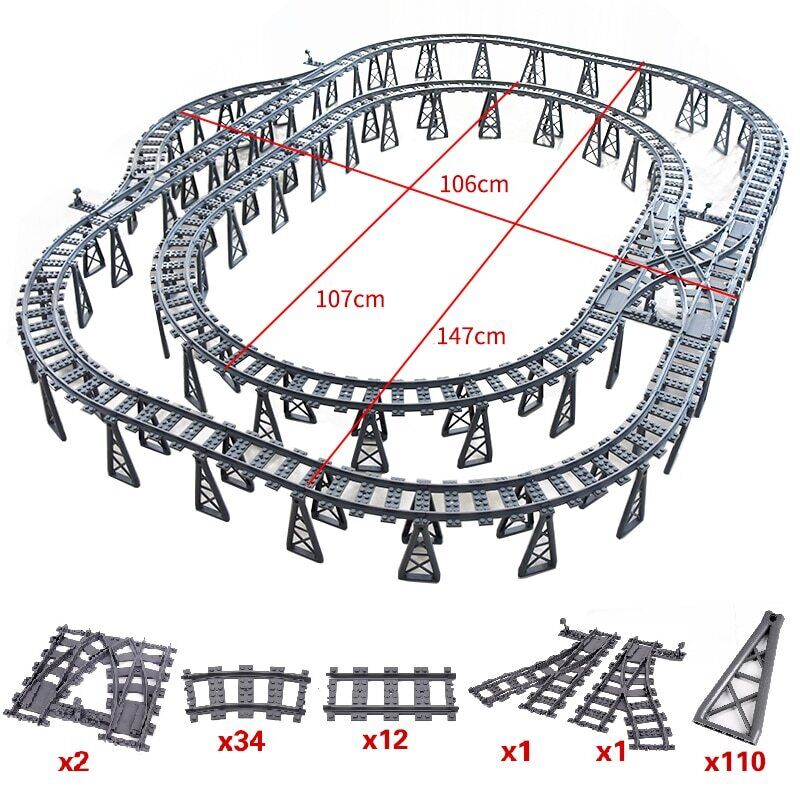 Track Straight Curved Crossing Rail for Lego Train Building Block DIY - 60 Sets! - The Drift Art Co.