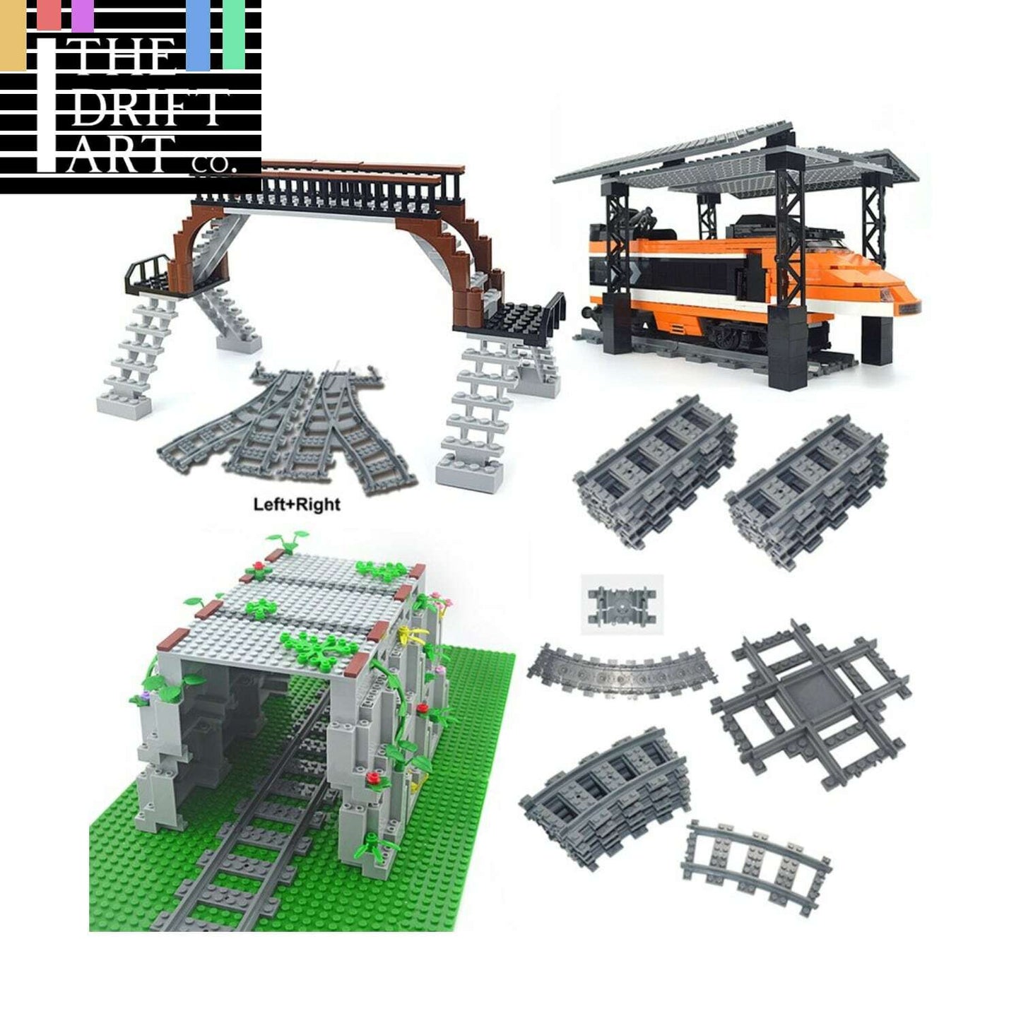 Bridge Tracks w/ Rock for Lego Kit Train Building Blocks Sets DIY - 20 Sets! - The Drift Art Co.