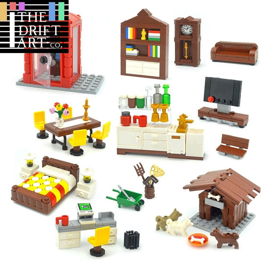 Desk Bookcase Dining Table Piano Fish Tank for Lego Sets Building Blocks Set DIY