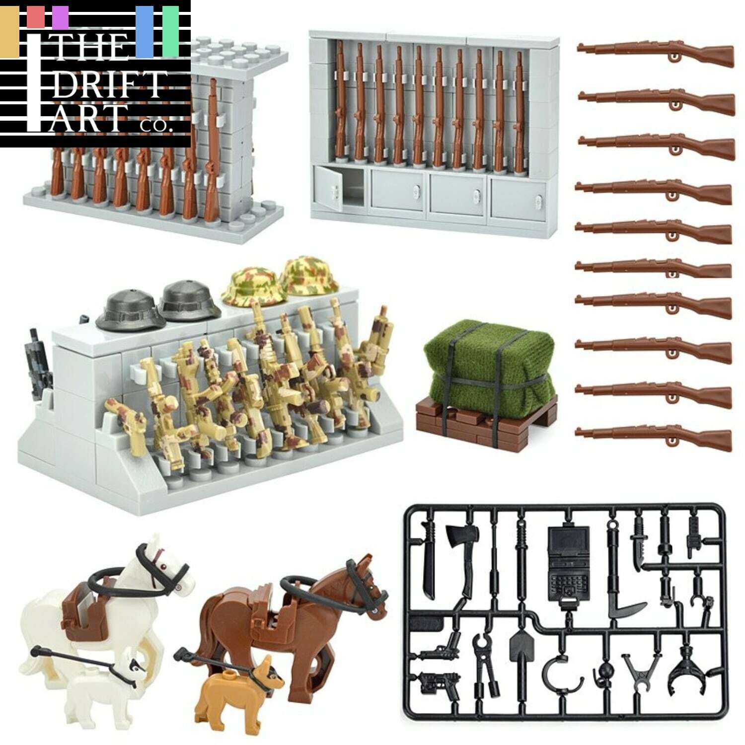 Military Weapon Gun Rifle Rack Cargo Horses Building Blocks Brick Set Toy DIY - Minifigure -  - The Drift Art Co.