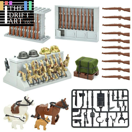 Military Weapon Gun Rifle Rack Cargo Horses Building Blocks Brick Set Toy DIY
