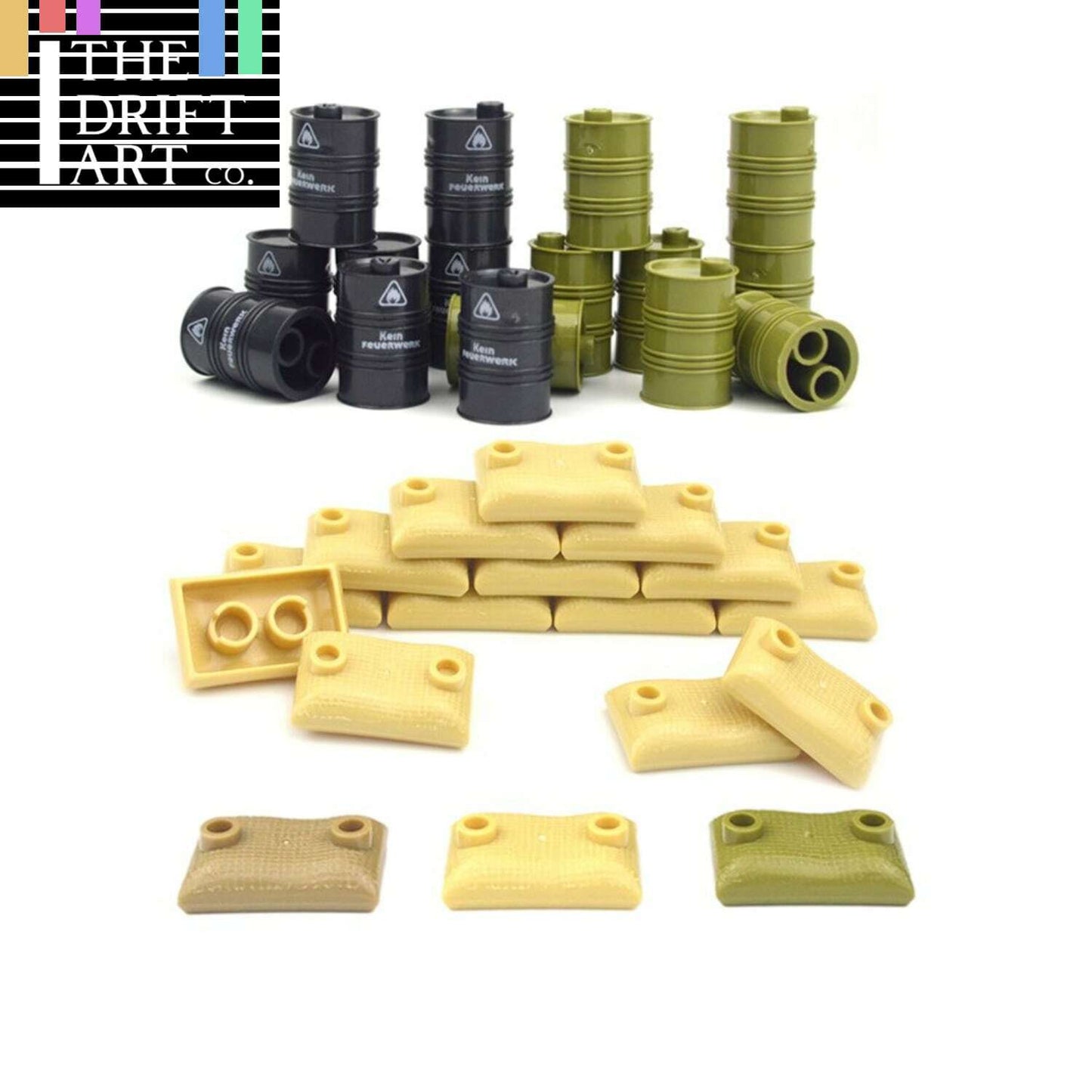 Oil Drum Sandbags War Swat Army WW2 Soldier Figures Building Blocks Toy DIY -  - The Drift Art Co.